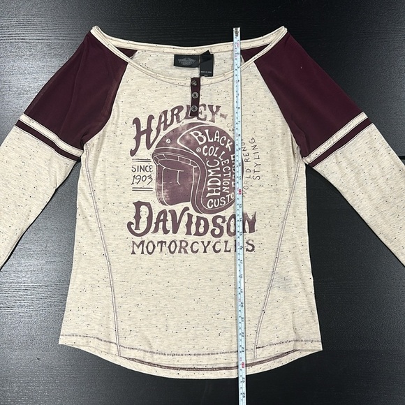 Harley-Davidson Retro Style Mesh Insert Long Sleeve Henley Top - S - Picture 8 of 8
